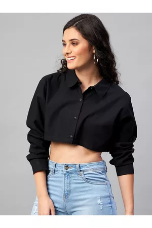 Chimpaaanzee Women Black Relaxed Pure Cotton Casual Shirt
