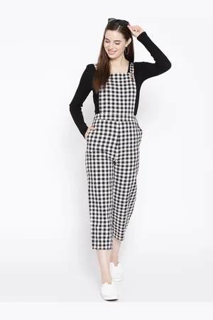 DODO & MOA Women Black & White Checked Dungarees