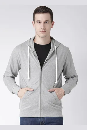 Club York Men Grey Solid Hooded Cotton Sweatshirt