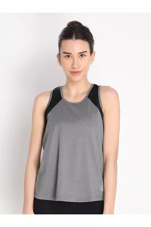 CHKOKKO Grey Melange Solid Sports Tank Top