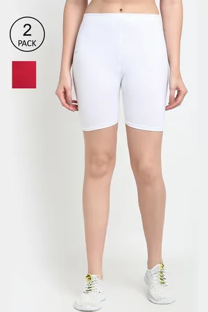 Jinfo Women Pack of 2 White & Maroon Solid Cycling Shorts