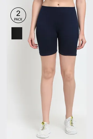 Jinfo Women Pack of 2 Black & Navy Blue Solid Cycling Shorts