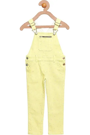 Cherry Crumble Girls Yellow Printed Cotton Twill Dungaree