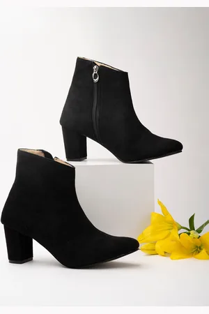 Shoetopia Girls Black Solid Suede Mid Top Pull-on Boots