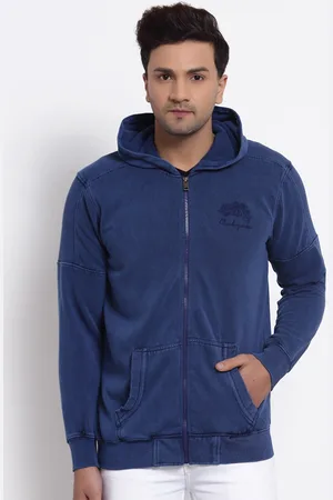 Club York Men Blue Solid Hooded Sweatshirt