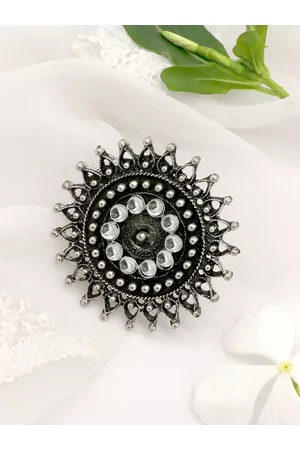 TEEJH Women Oxidized Silver-Toned & Black Lavanya Filgree Work Finger Ring