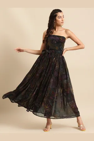 DODO & MOA Women Black & Purple Printed Off-Shoulder Maxi Dress