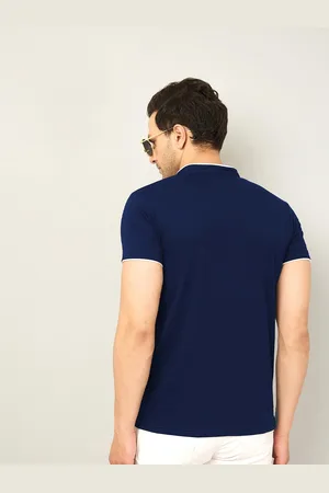 GESPO Men Blue Polo Collar T-shirt