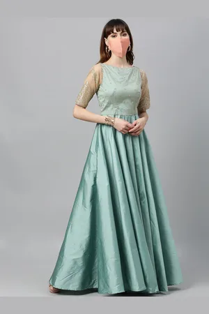 Ethnovog Women Green Embroidered Made To Measure Maxi Dress