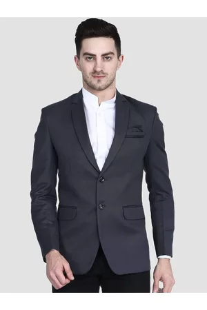 Tahvo Men Grey Solid Slim Fit Single-Breasted Blazer