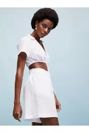 H&M Women White Linen-Blend Pull-On Shorts