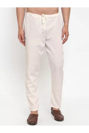 Sanwara Men Off-White Solid Relaxed-Fit Cotton Pyjama