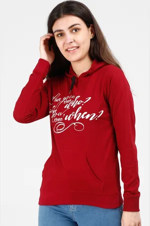 Fleximaa Women Maroon Printed Hooded Sweatshirt