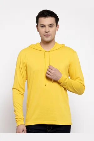 Friskers Men Yellow Hooded Cotton T-shirt