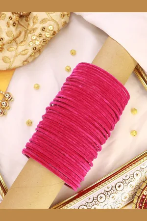I Jewels Set of 48 Pink Velvet Solid Bangles Set