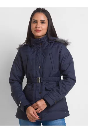 SPYKAR Women Navy Blue Longline Parka Jacket