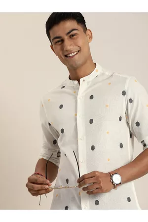 Taavi Men White & Black Handloom Woven Legacy Casual Shirt