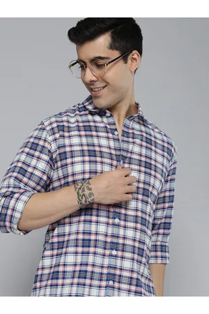 Mast & Harbour Men Blue And White Slim Fit Tartan Checked Pure Cotton Casual Shirt