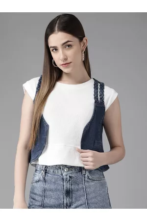 KASSUALLY Women Blue Crop Shrug