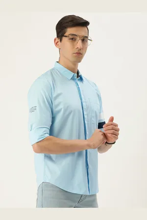 Forever 21 Men Light Blue Solid Regular Fit Casual Shirt