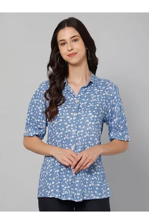 CANTABIL Women Blue & White Floral Print Shirt Style Top