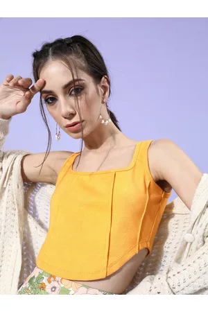 STREET 9 Woman Bright Yellow Solid Cropped Top