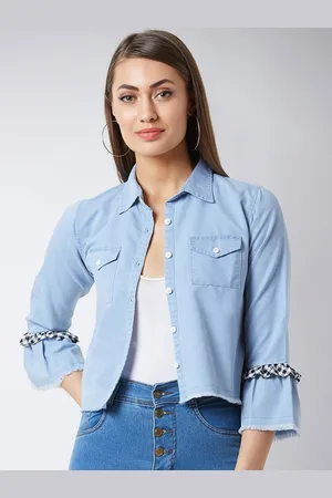 Miss Chase Women Blue Solid Denim Jacket