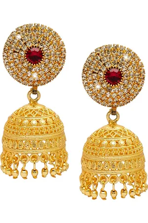 Shivansh Women Gold-Toned & Red Contemporary Jhumkas Earrings