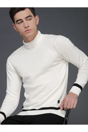 WROGN Men Off-White Solid Slim Fit Pullover Sweater