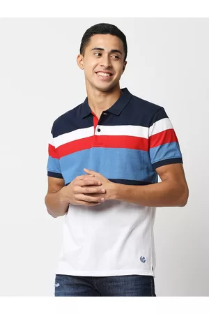 Pepe Jeans Men Navy Blue & White Colourblocked Polo Collar T-shirt