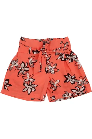 Tiny Girl Girls Peach-Coloured Floral Printed Shorts