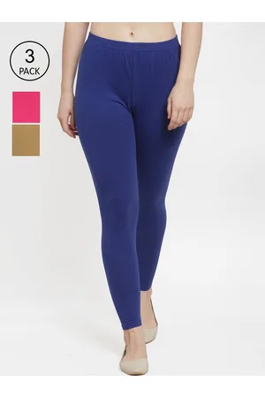 Jinfo Women Pack Of 3 Blue & Pink Solid Ankle Length Leggings