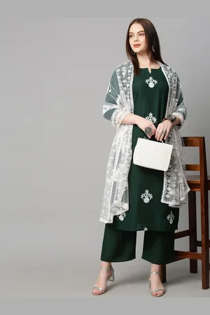 Kalini Women Green Ethnic Motifs Embroidered Thread Work Kurta with Palazzo & Dupatta