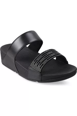 FitFlop Black Embellished Leather Flatform Sandals
