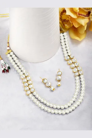Peora Gold Plated & White Kundan Jewellery Set
