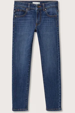 MANGO Boys Blue Solid Sustainable Stretchable Light Fade Slim-Fit Jeans