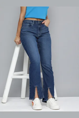 Flying Machine Women Navy Blue Straight Fit High-Rise Heavy Fade Stretchable Jeans