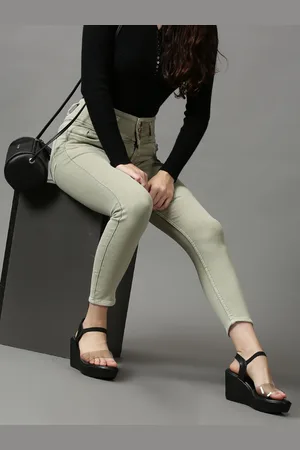 SHOWOFF Women Olive Green Skinny Fit High-Rise Stretchable Jeans