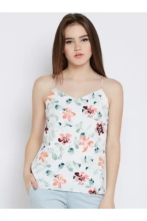 marie claire Off-White Floral Sleeveless Top With Shoulder Straps