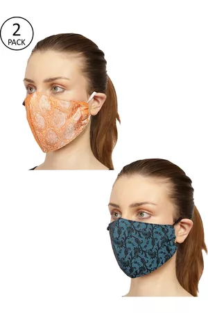 Anekaant Women Blue 2 Pcs 3-Ply Reusable Denim Fabric Masks