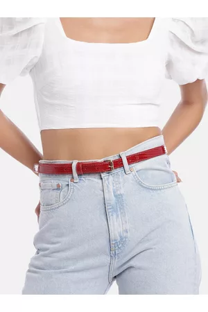 Berrylush Women Red Textured PU Belt