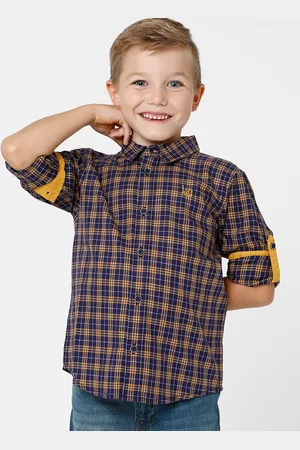 KATE & OSCAR Boys Mustard Standard Tartan Checks Checked Cotton Casual Shirt