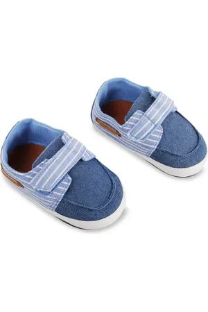 Baby Moo Kids Blue & White Striped Booties