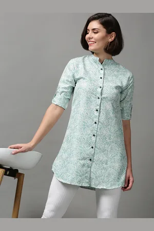 SHOWOFF Women Sea Green Floral Printed Casual Shirt