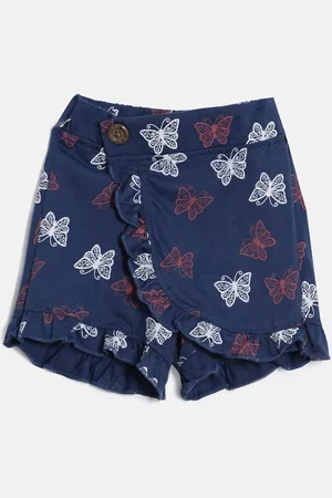 Kryptic Girls Navy Blue Cotton Floral Printed Shorts
