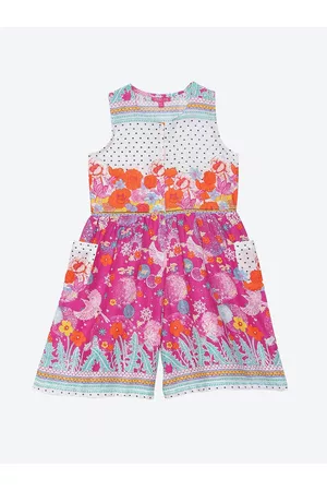 Biba Girls Purple & White Printed Jumpsuit
