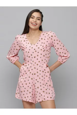 SHOWOFF Women Printed V-Neck Three-Quarter Sleeves Jumpsuit