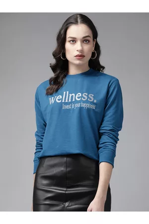 KASSUALLY Women Blue & White Embroidered Sweatshirt