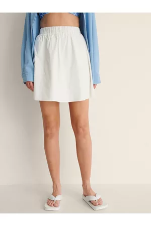 NA-KD Women White Solid A-Line Organic Cotton Mini Skirt