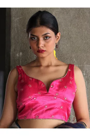 Chidiyaa Women Pink Embroidered Silk Saree Blouse